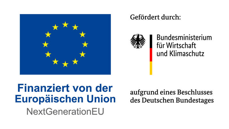 Ein Logo, das zeigt, dass das Projekt vom Bundesministerium für Wirtschaft und Klimaschutz gefördert und von der Europäischen Union finanziert wrid.