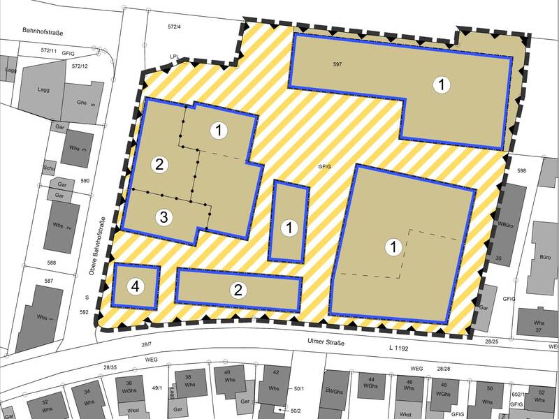 Abgrenzung Bebauungsplangebiet Vorentwurf Bebauungsplan "Alte Spinnweberei"