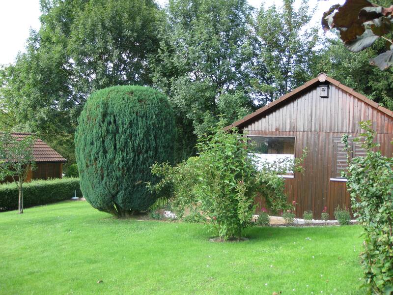 Gartenhütte mit Büschen
